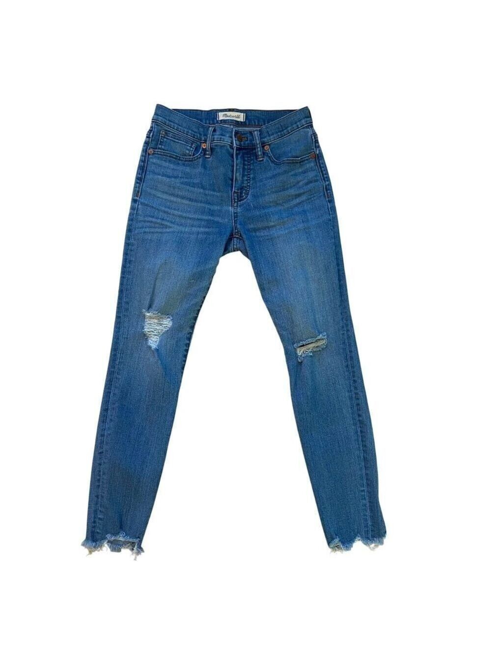 Madewell 9" High-Rise Skinny Jeans Womens 26 Petite ripped knees Blue Denim